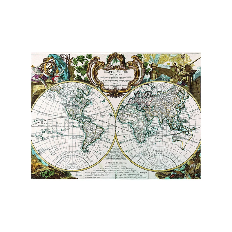 Pintura de lienzo no tejido con mapa del mundo Retro, póster decorativo de pared e impresión para sala de estar, decoración del hogar, suministros escolares, 150x100cm