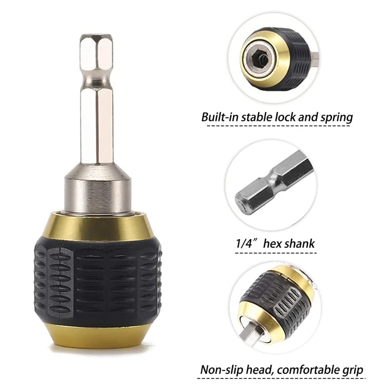 ABJA-2 Pcs 60Mm Drill Chuck Screwdriver Impact Driver Adaptor 1/4Inch Hex Shank Drill Bit Tool Quick Change Convertor Adapter