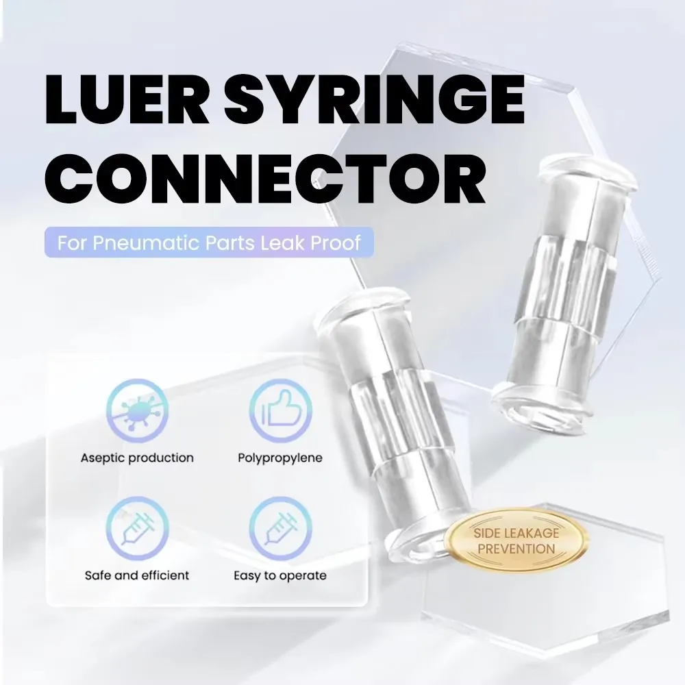 100pcs Sterile Luer Syringe Connector Leak Proof Double Helix Pneumatic Parts PP Plastic Medical Luer Transparent Coupler