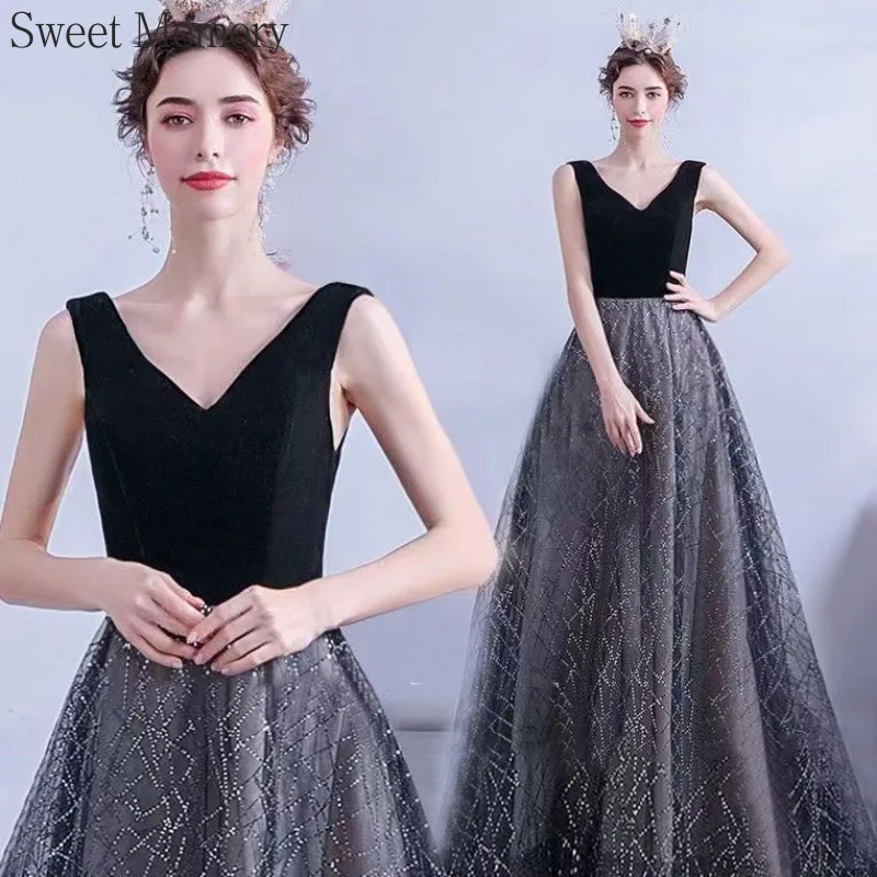 N130 Customized Floor Length Black Formal Evening Dresses Sweet Memory Weddings & Events Gown Sexy V-Neck Christmas Party Dress