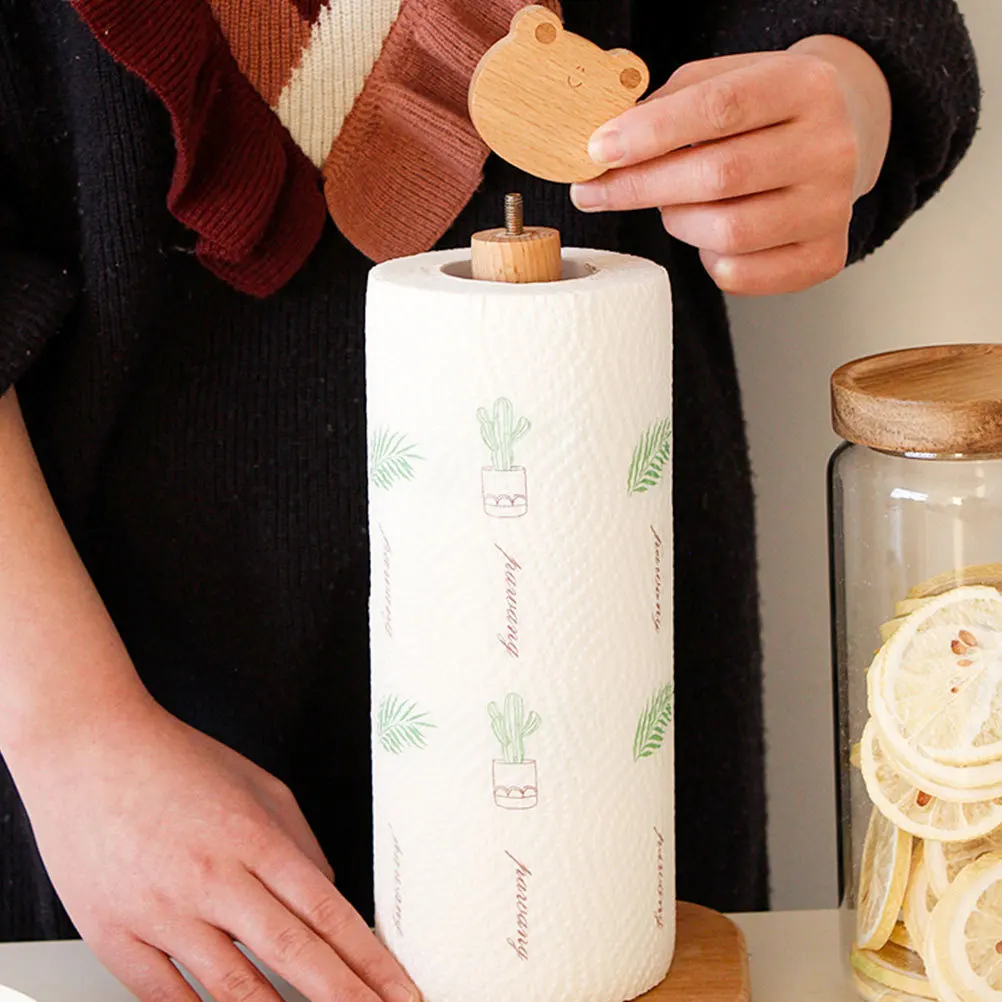 

Solid Wood Tissue Holder Roll Paper Storage Rack for Bathroom Kitchen Yarn Ball and Hemp Rope Organizer Wooden Stand