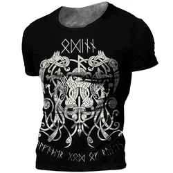 T-shirt da uomo Vintage Viking Tattoo 3D Print Summer Viking Odin girocollo manica corta allentata magliette Casual magliette oversize