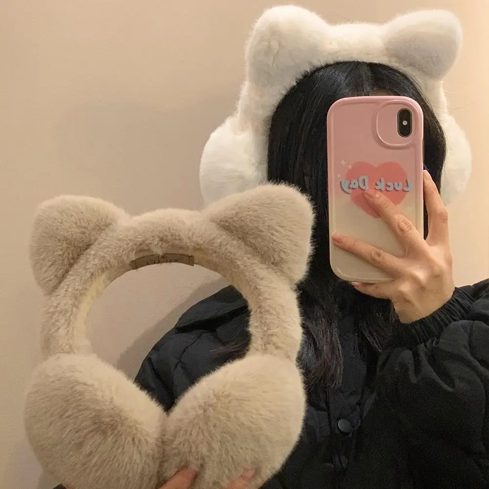 

Comfortable Faux Fur Cat Ear Earmuffs Thermal Cartoon Winter Ear Cover Thicken Keep Warm Plush Earflap Winter