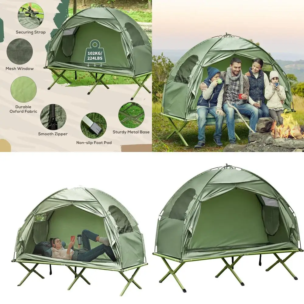 

Portable Folding Camping Bed Tent Combo - Lightweight Outdoor Elevated Bed with Carry Bag, 225 lbs Capacity, Perfect for Hiking