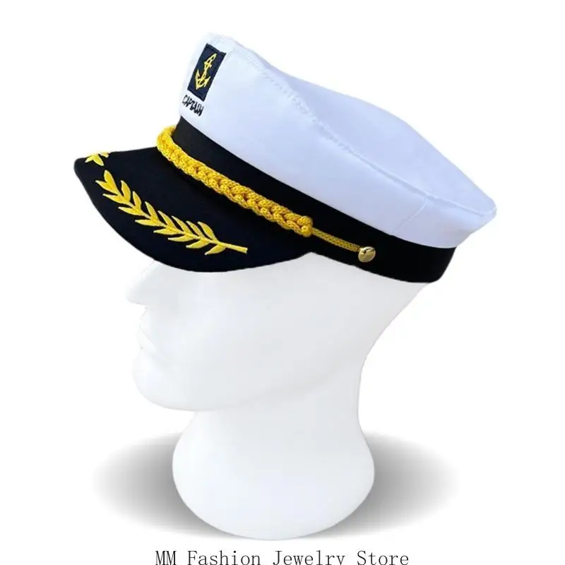 D0UB キャプテンハット、子供用セーラーハット、ネイビーヒューヘフナー調節可能なボートキャップコスチュームアクセサリー (1パック、ホワイト)