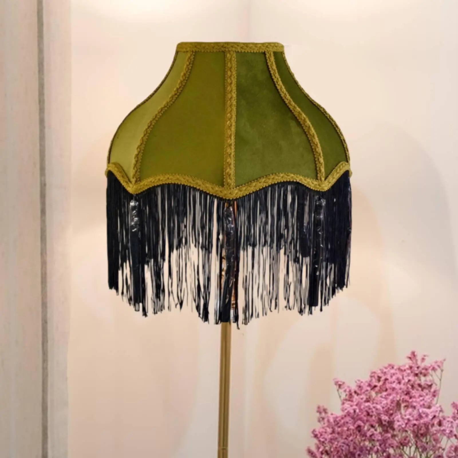 European Fabric Table Lamp Shade Tassel Round Lampshade Cover for Home Bedroom Floor Bedside Lamp E