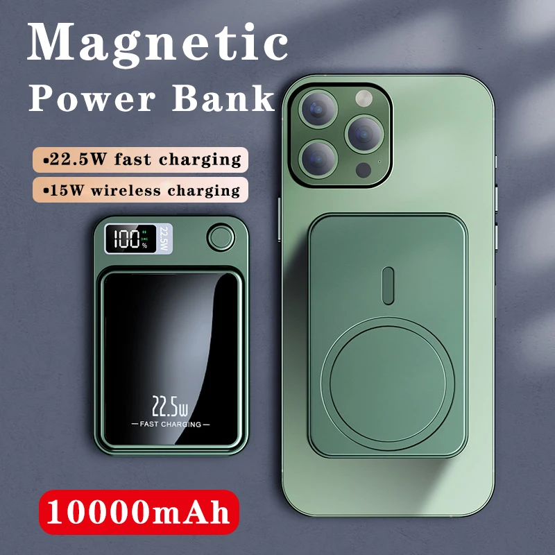 

10000mAh Magnetic Power Bank Fast Charging Wireless Portable Charger Powerbank for IPhone 12 13 14 ProMax External Spare Battery