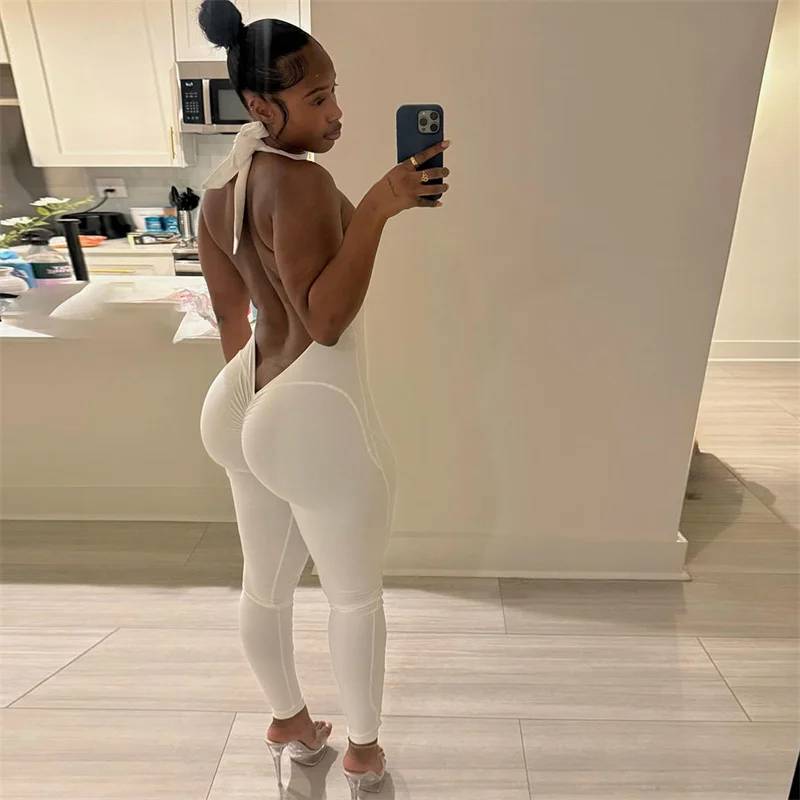 

Сексуальный комбинезон-ромпер с открытой спиной для женщин, наряд для ночного клуба, вечеринки, однотонный, облегающий, эластичный, цельный, бодикон, женский