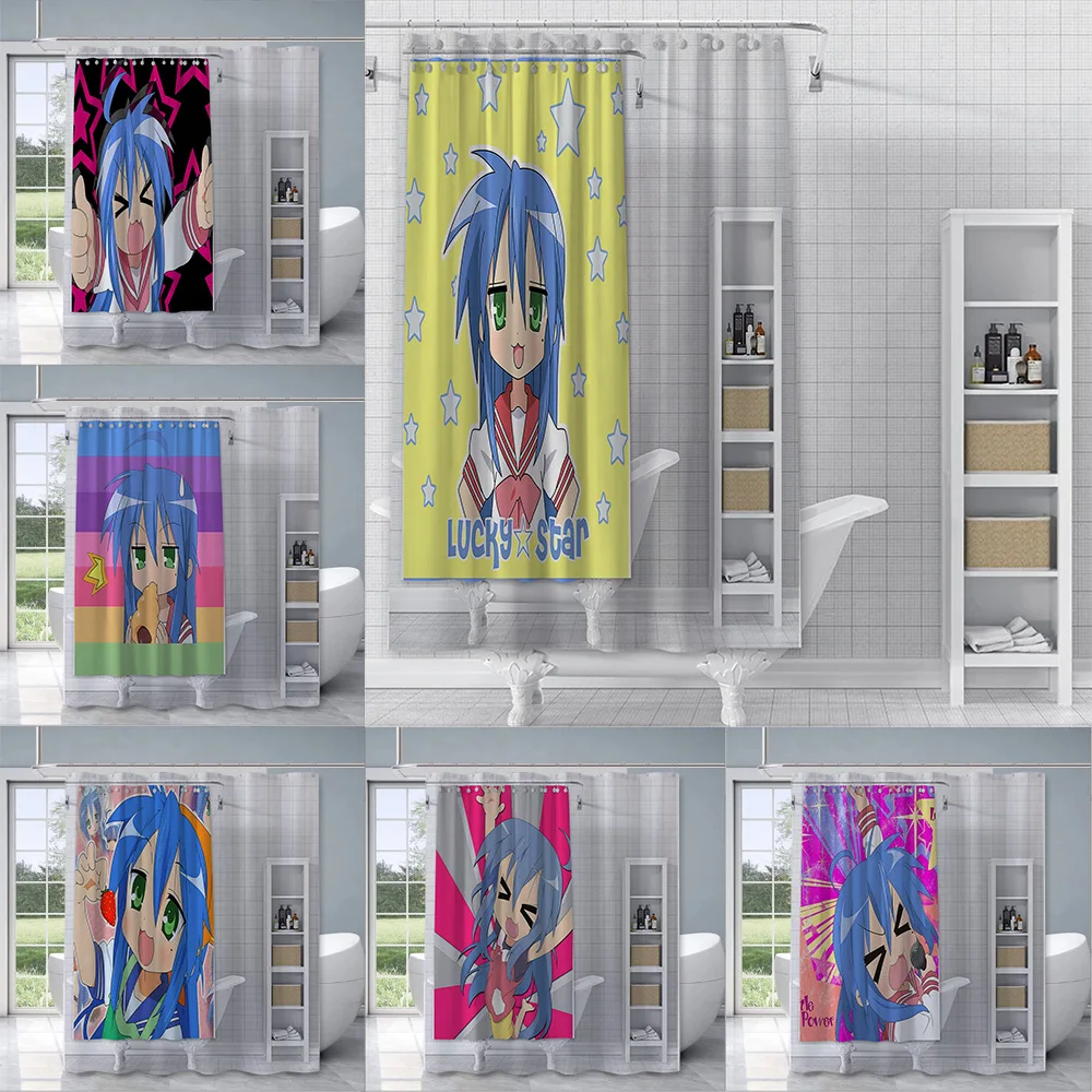 ラッキースター-カラーポリエステルファブリックシャワーカーテン、フック付き、防水、バス、バスルーム、家の装飾、塗料