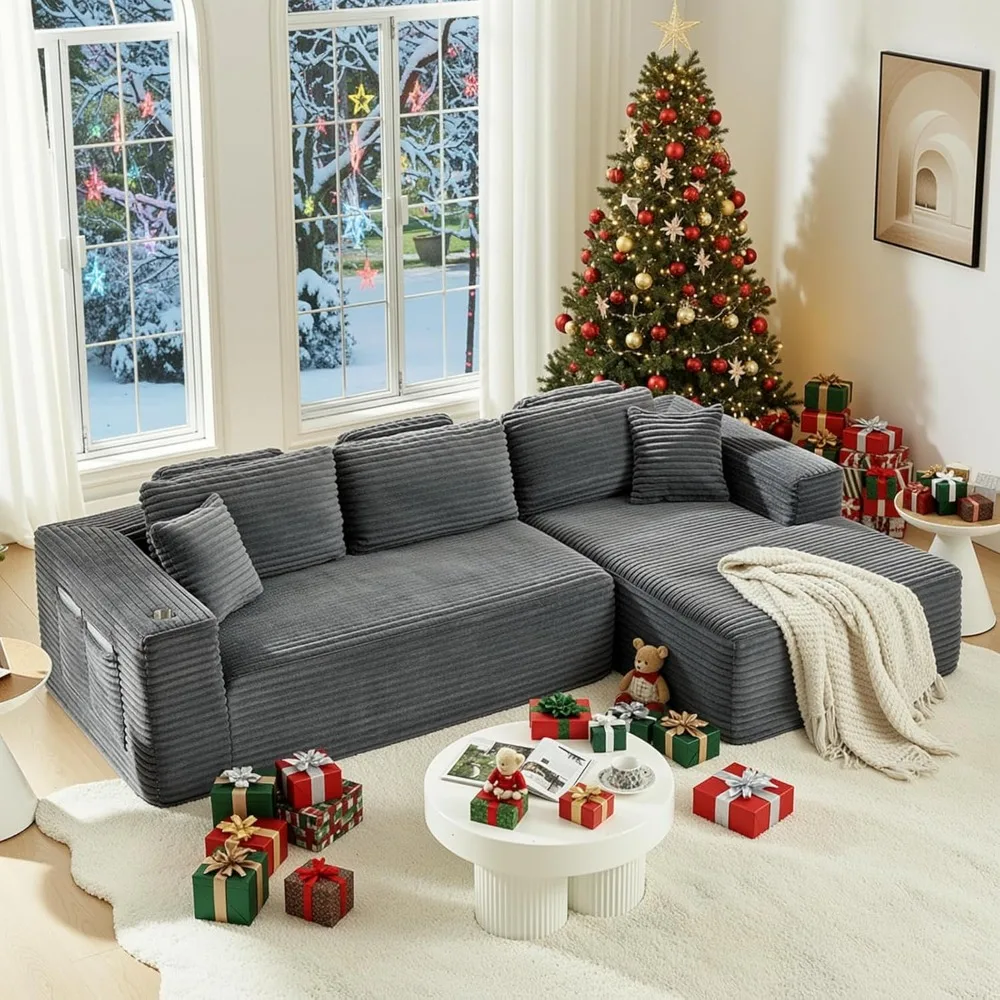 

108 Boneless Couch, Cloud Couch Modular Sectional Sofa with Deeper Seat, L-Shaped Sofa with 4 Storage Pockets, Comfy Corduroy Co