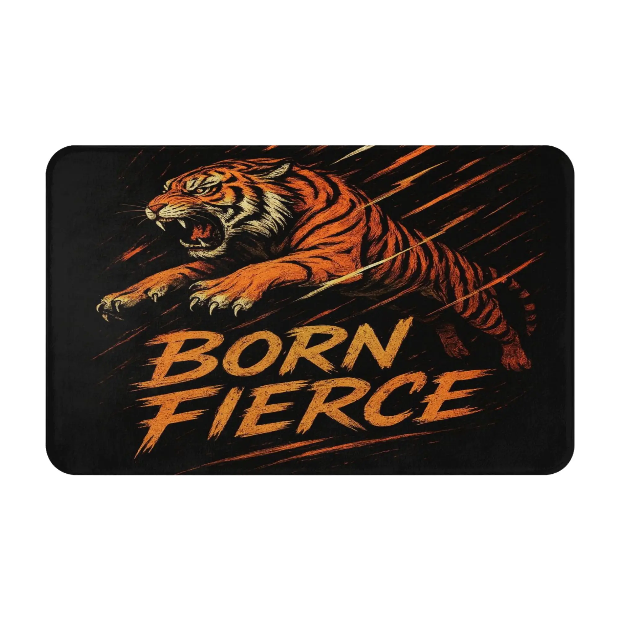Born Fierce Tiger Quote Design Anti-Slip Mat Kitchen  Absorbent Doormat Floor Decoration