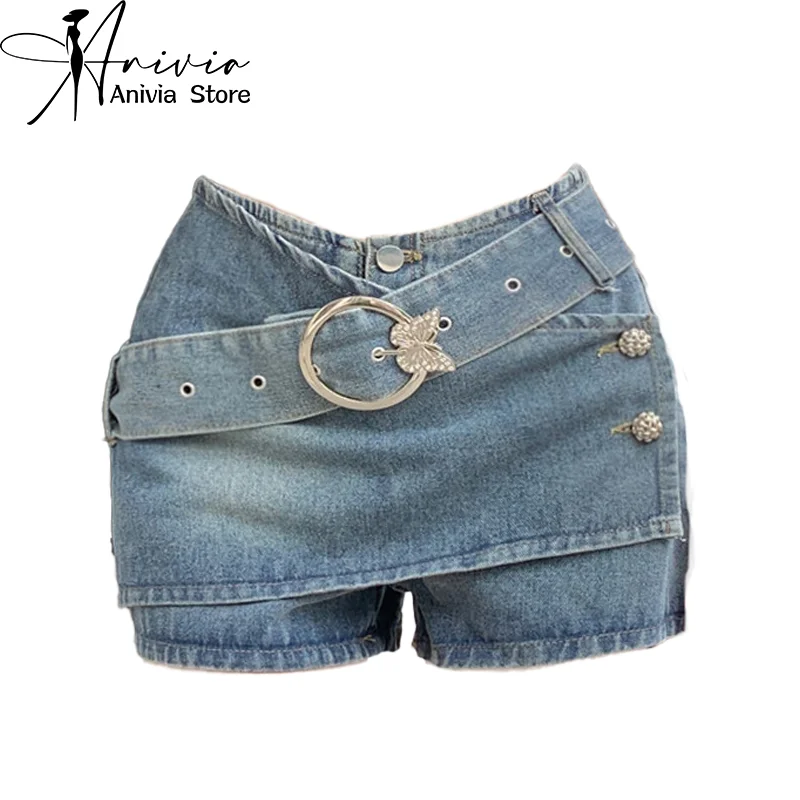 Women Blue A-line Mini Denim Skirt Vintage Aesthetic Jean Skirt Harajuku Korean Streetwear Y2k Shorts Skirt 2000s Clothes Summer