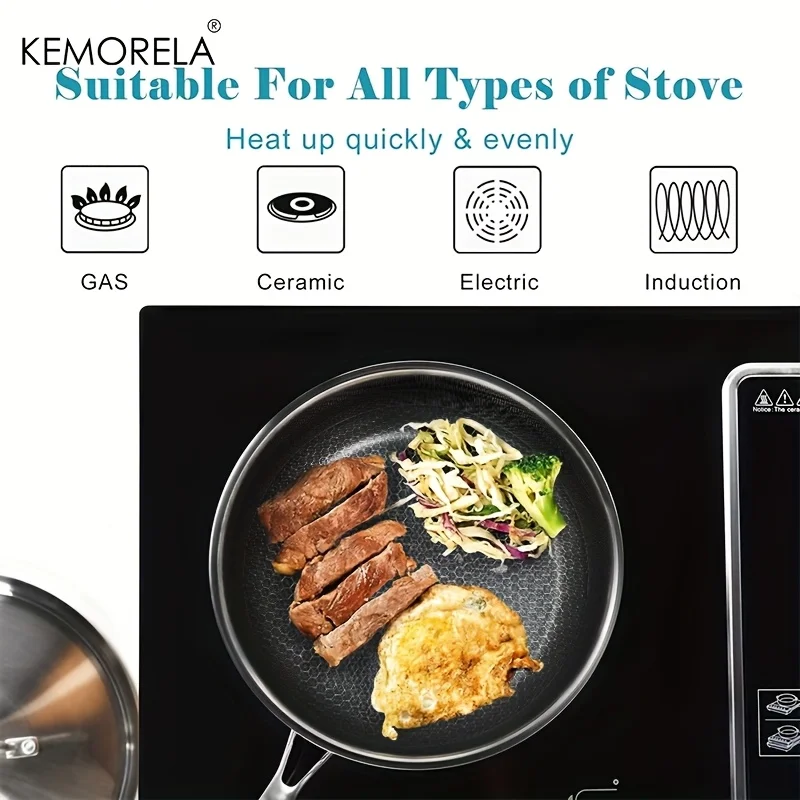 Stainless Steel Frying Pan 316 Stainless Steel Whole Body Tri-Ply Wok Pan Double-sided Honeycomb Skillet Suitable for All Stove
