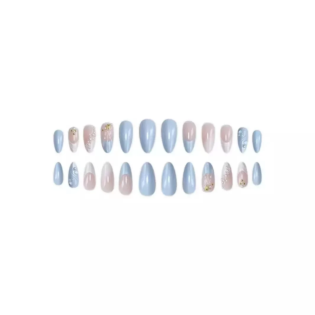 24pcs Short Oval 3D Gel Nail Stickers, Create Pearl Shell Nail Art, French Acrylic Press-On Nails, Short Size Perfectly Fit Fal view 5