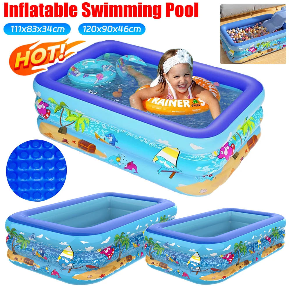 Aufblasbares Schwimmbad, große Familienpools, 120 cm, rechteckig, gerahmt, für Kinder, Schwimmbad, Sommer, Outdoor, Kinder, Baby, Badewannenspielzeug