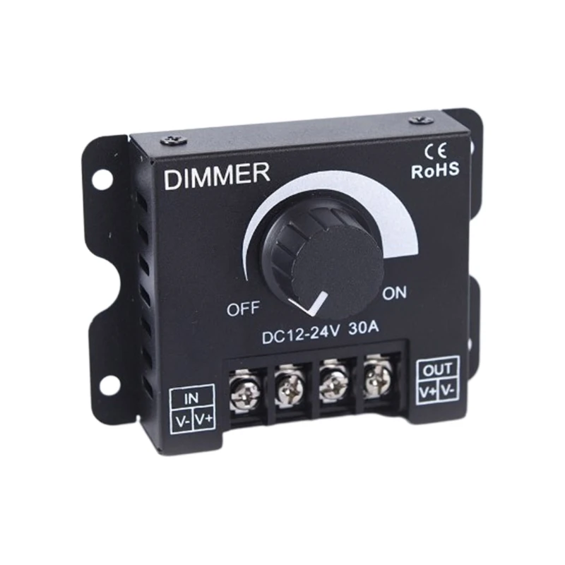 12V 24V 30A LED Light Strip Dimmer PWM Dimming Controller for Dimmer Knob Adjust ON/Off with Aluminum Housing