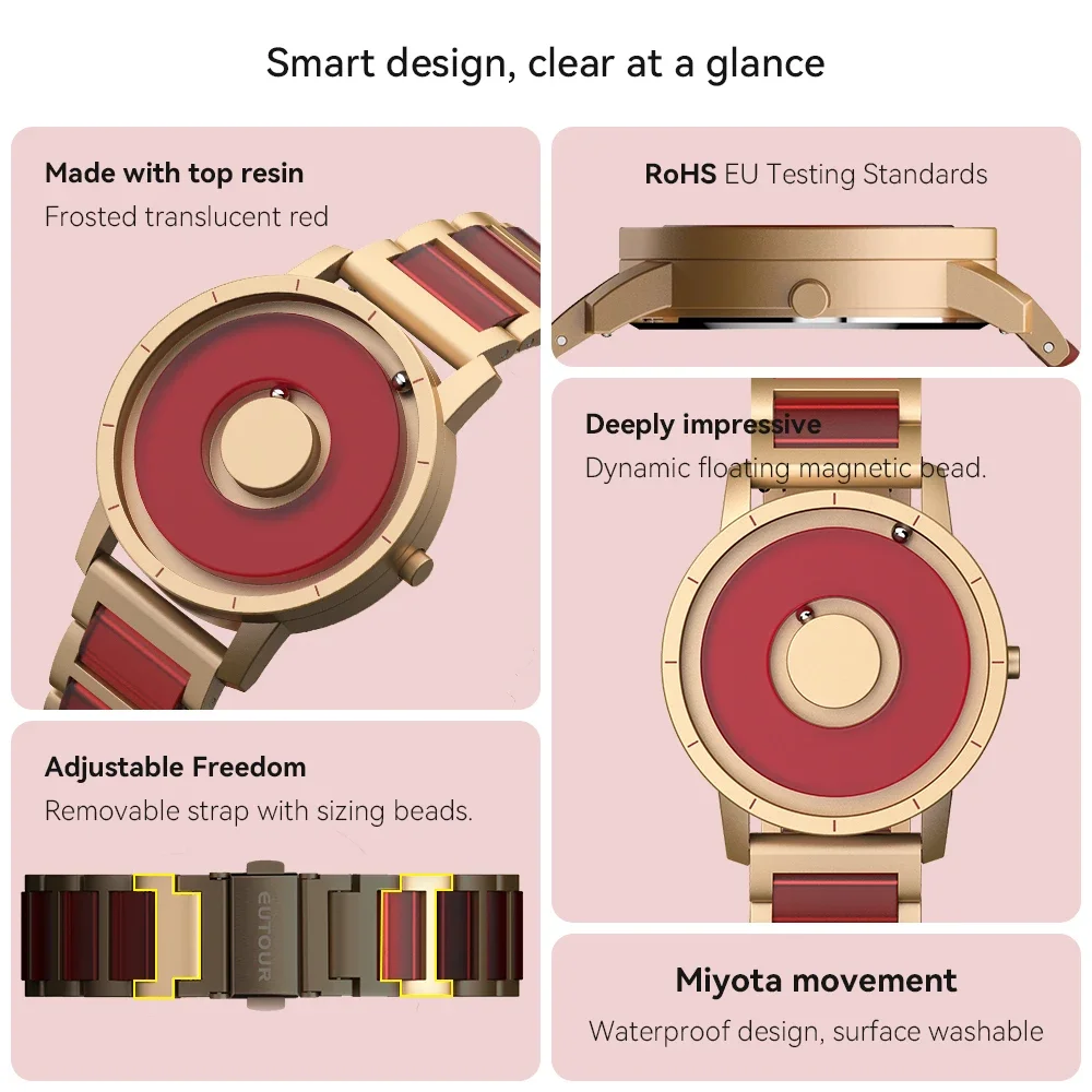 EUTOUR 2025 Spring Arrival Red White Concept Jewelry Watch Resin Material Grace Lady Girl Elegant E059 Magnet Watch Bracelet