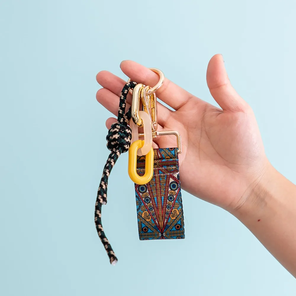 

Y2K Braided Rope Keychain Handmade Creative Long Tassel Bag Charms Colorful Acrylic Striped Webbing Keychain Bag Accessories