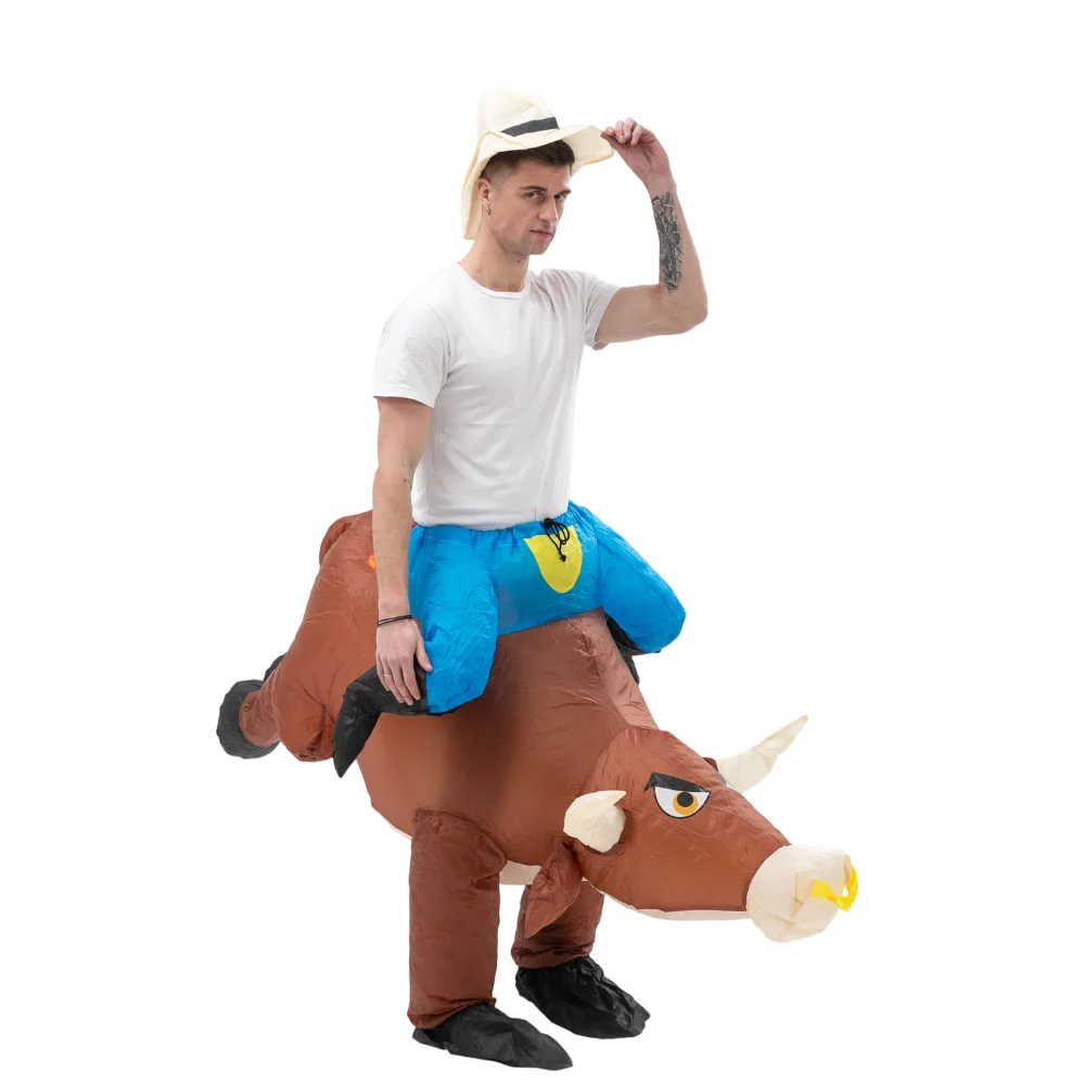 Adult Inflatable Ride‑On Costume, Dinosaur Donkey Bull Rider Blow‑Up Fancy Dress Suit For Halloween Carnival Cosplay Party Perfo view 3