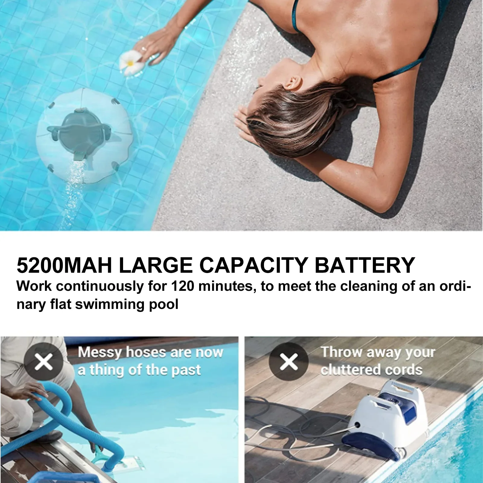 Smart Cordless Pool Cleaner Robotic IPX8 Automatic Swimming Pool Vacuum Cleaner with Self Parking Function US Plug