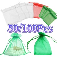 50/100PCS White Drawstring Organza Bags 7x9 9x12 10x15 15x20 20x30cm Wedding Party Jewelry Gift Packaging Bags Pouches