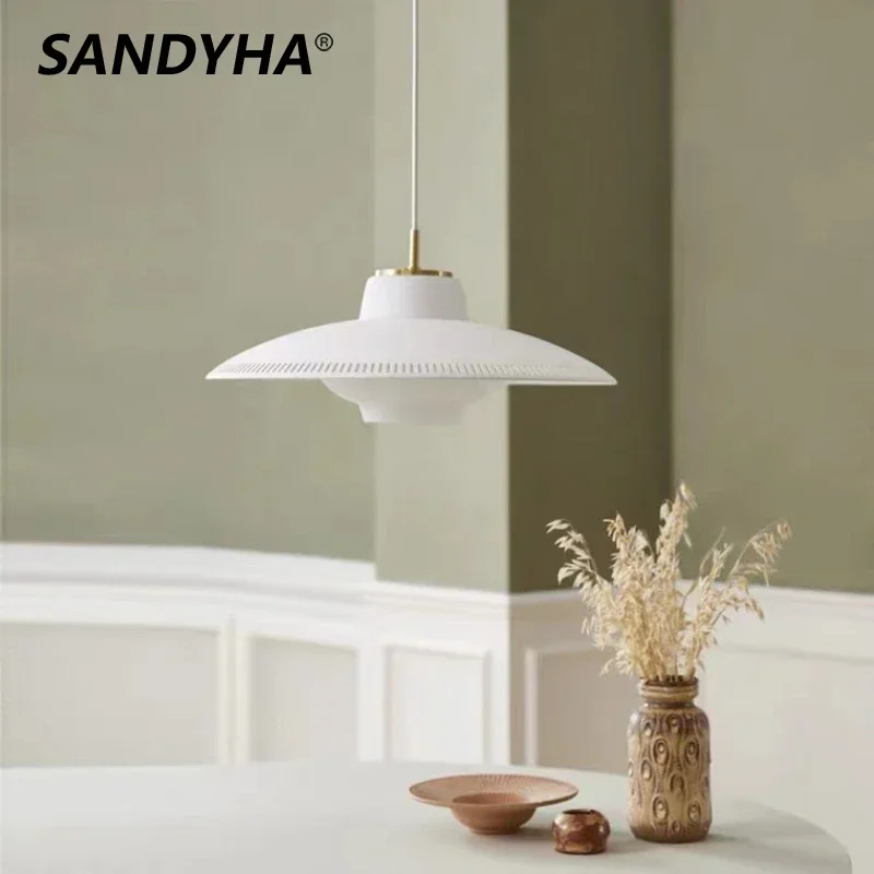 SANDYHA Nordic Simple Pendant Lamp Iron Ring Glass Design Restaurant Hanging Chandelier Living Room Decor Dining Table Lighting