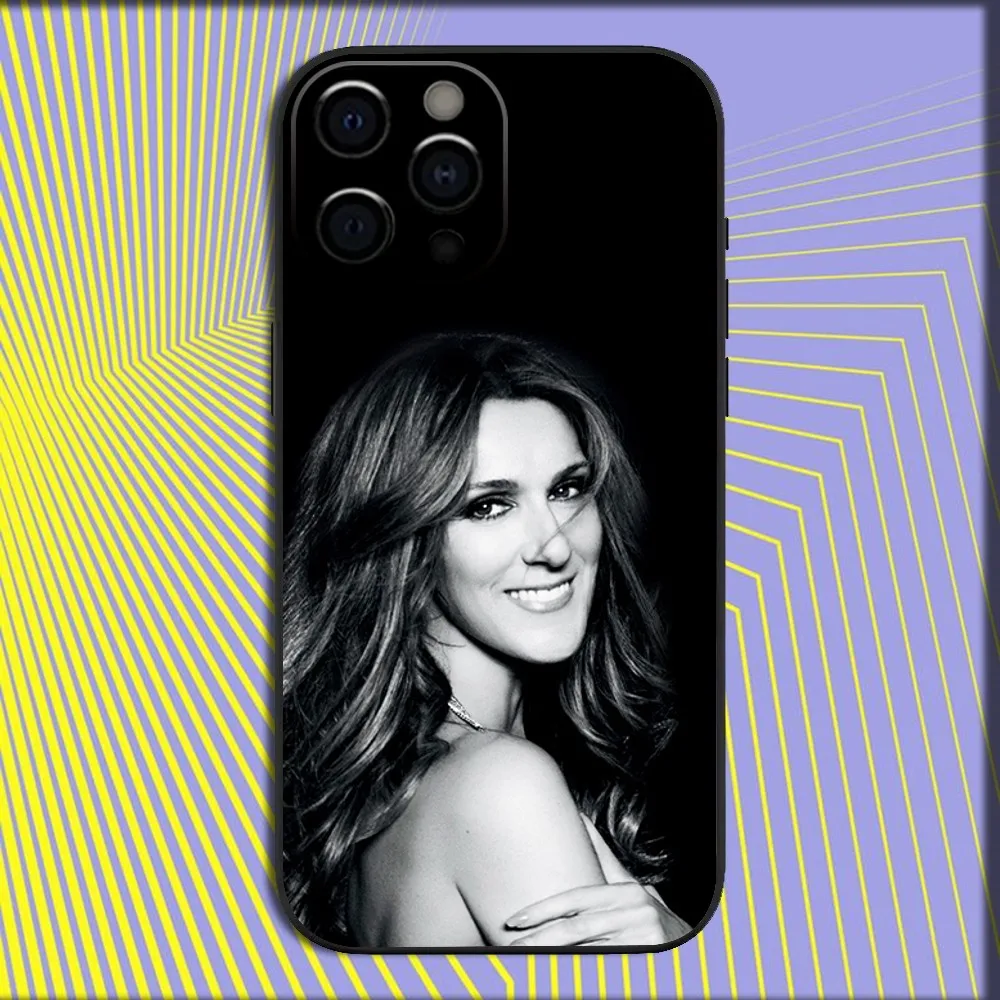 حافظة هاتف C-Celine D-Dion 90S Singer لهاتف iPhone 16,15,14,13,12,11,Pro,X,XS,Max,XR,Plus,غطاء أسود ناعم صغير