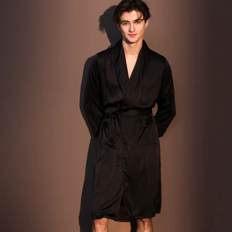 

Men's Robe Home Dress Elegant Jacquard Long Sleeve Kimono Bathrobe Gown Sleepwear Spring Summer New Loungewear Lingerie Pajama