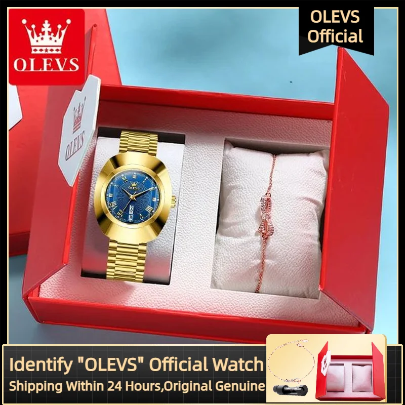 OLEVS 7008 New Quartz Women's Watch Luxury Brand Tungsten Steel Waterproof Diamond Double Calendar Elegant Women's Bracelet Set