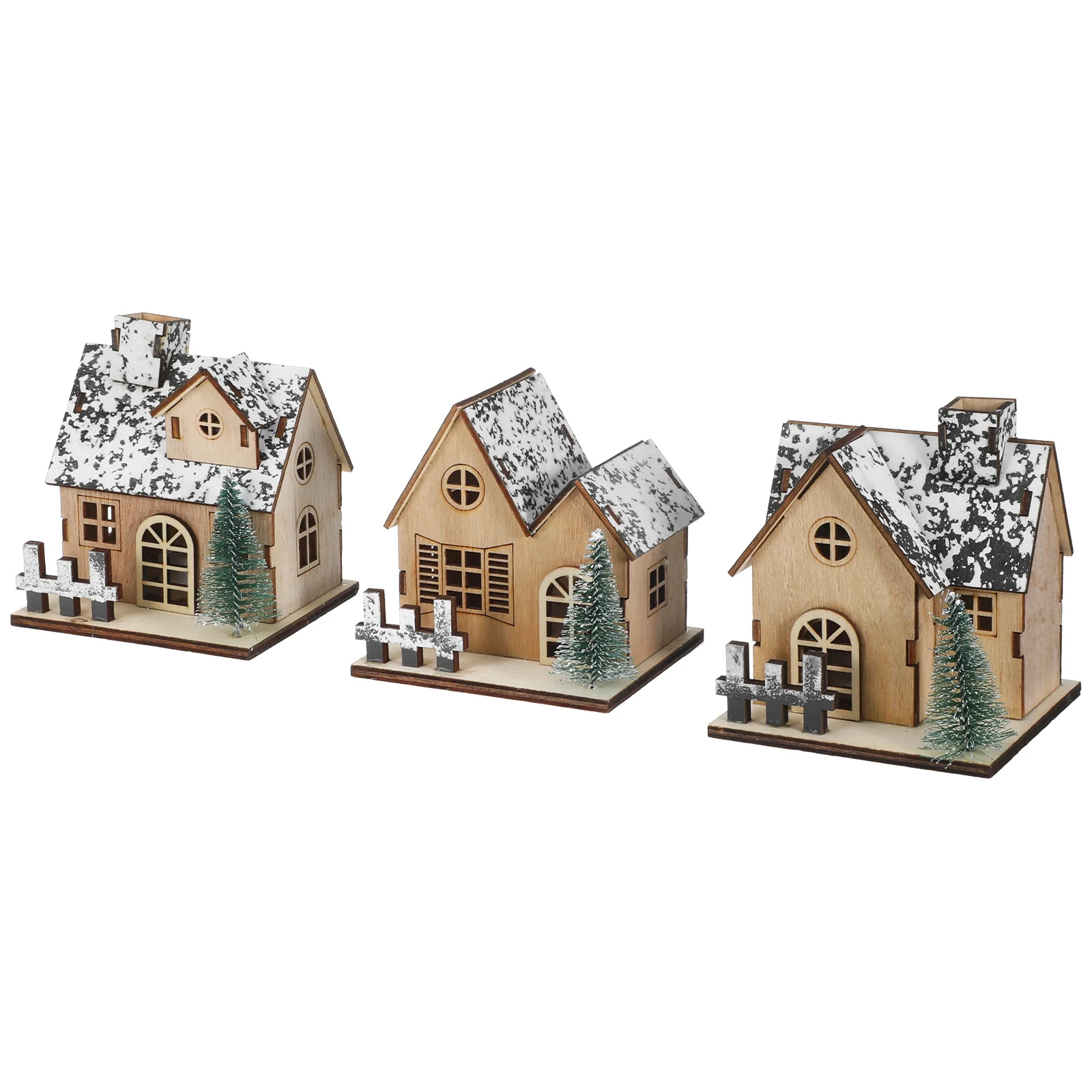 

3Pcs Christmas Village LED Light Wooden Houses Rustic Mini Houses Set Tabletop Holiday Decor Christmas Village Sets