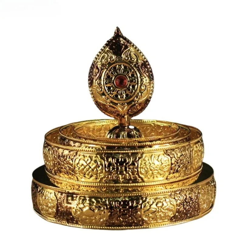 D18CM Gold/Silver Big Size Auspicious Symbol Manza Carving Alloy Metal Buddhist Home/Plate/Tray Base / living room decoration