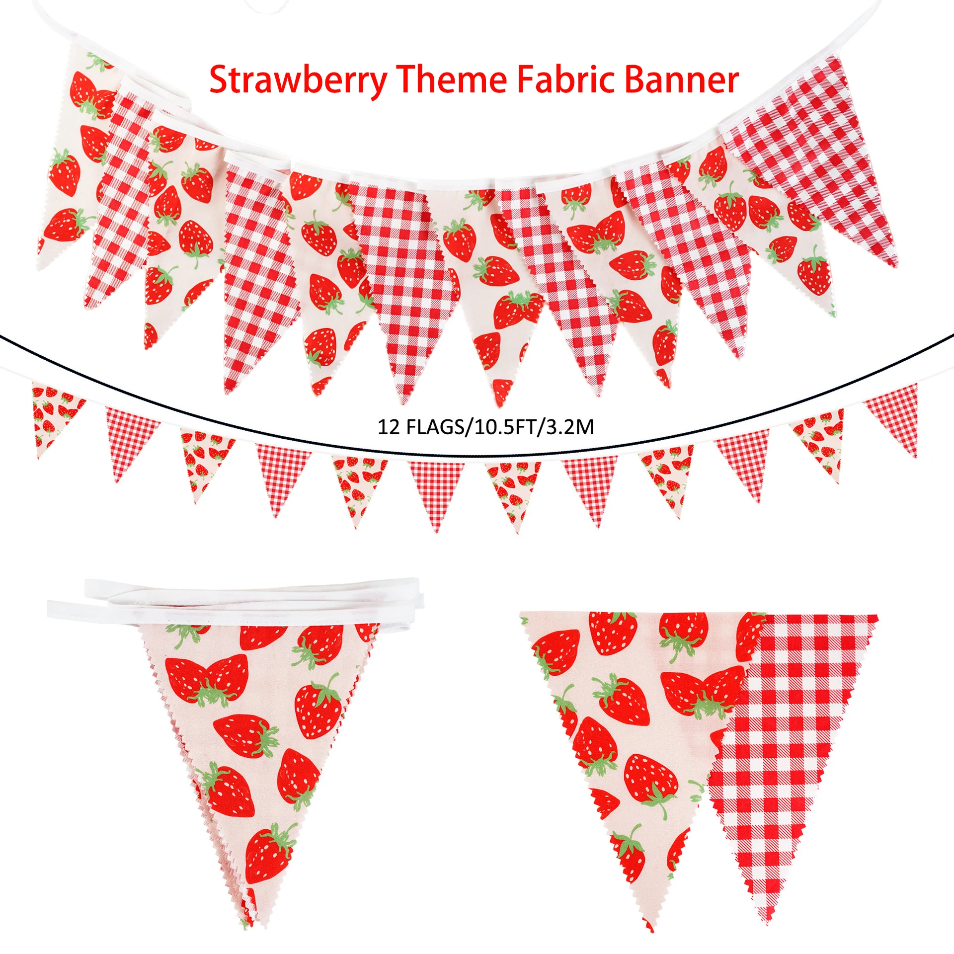 Banners de tela con tema de fresa dulce, guirnalda colgante de fondo de pared del dormitorio para niña, decoración de fiesta de cumpleaños, Baby Shower