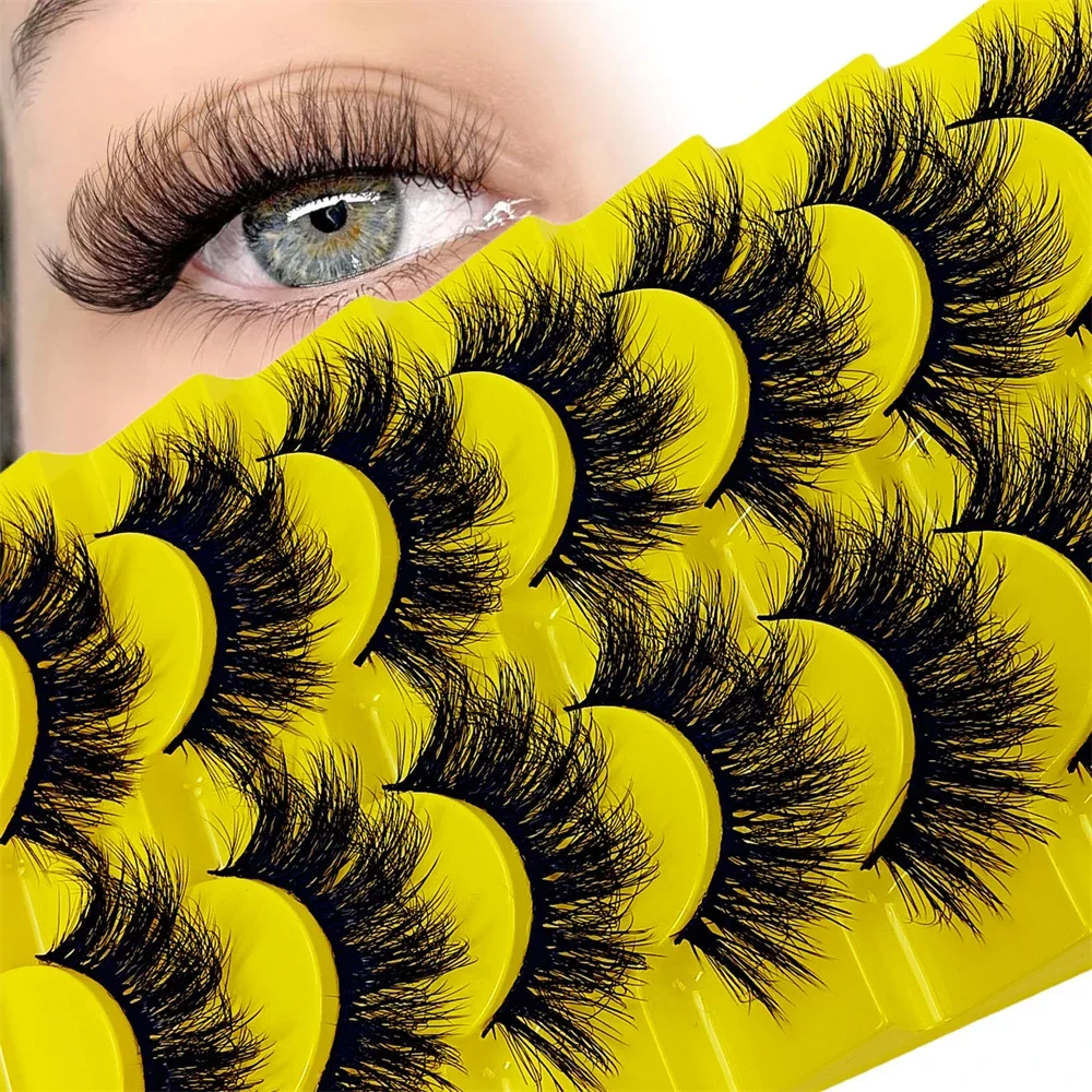 7 Pairs Lashes Fluffy Eye Lashes Wispy 6D Volume False Eyelashes that Look Like Extensions Thick Soft Curly Fake Lashes Pack