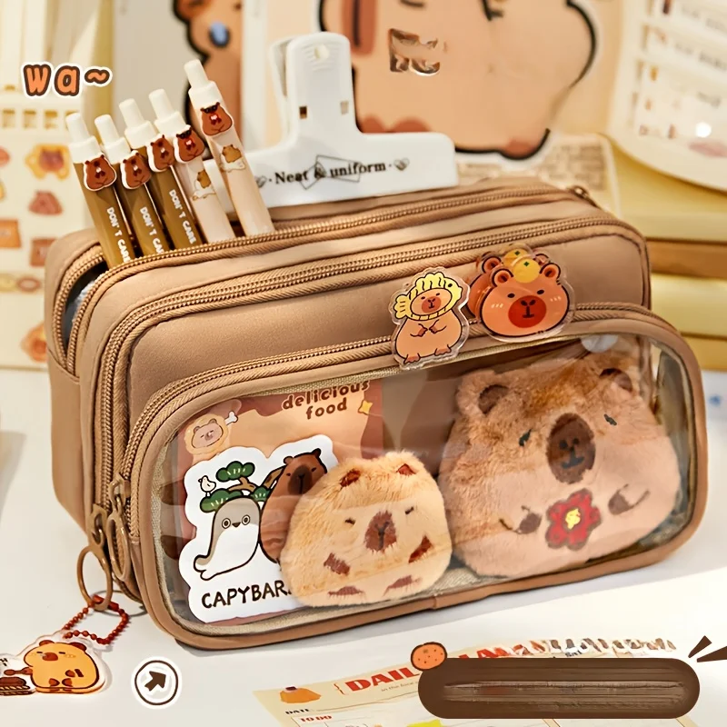 

Многослойный пенал большой емкости, съемный прозрачный слой, пенал с капибарой