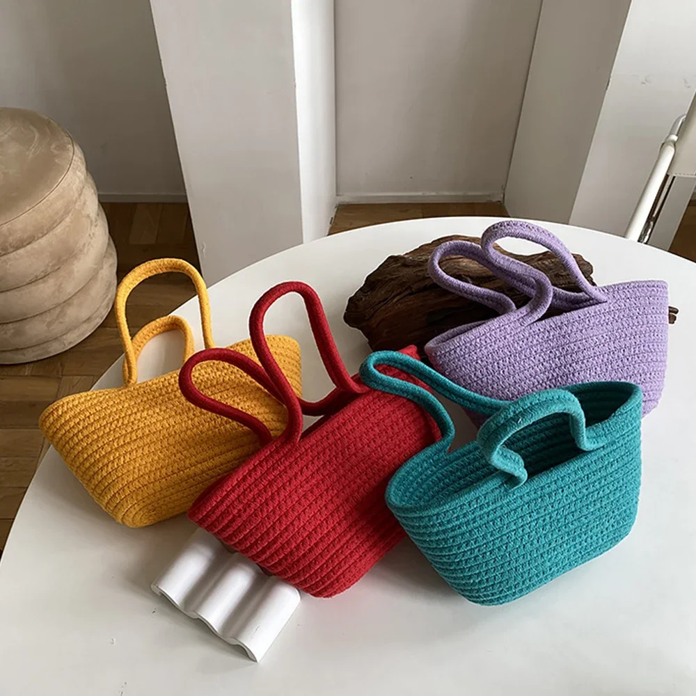 Korean Ladies Beach Holiday Woven Totes Casual Crossbody Bag Women Shoulder Handbags Messenger Purse New Fashion Shopping Bags