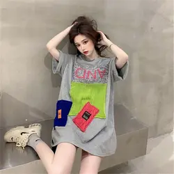 Short-sleeved T-shirt Womens T-shirt Spring Summer 2024 New Base Shirt European American Stitching Fried Street T Sirt Ins Tide