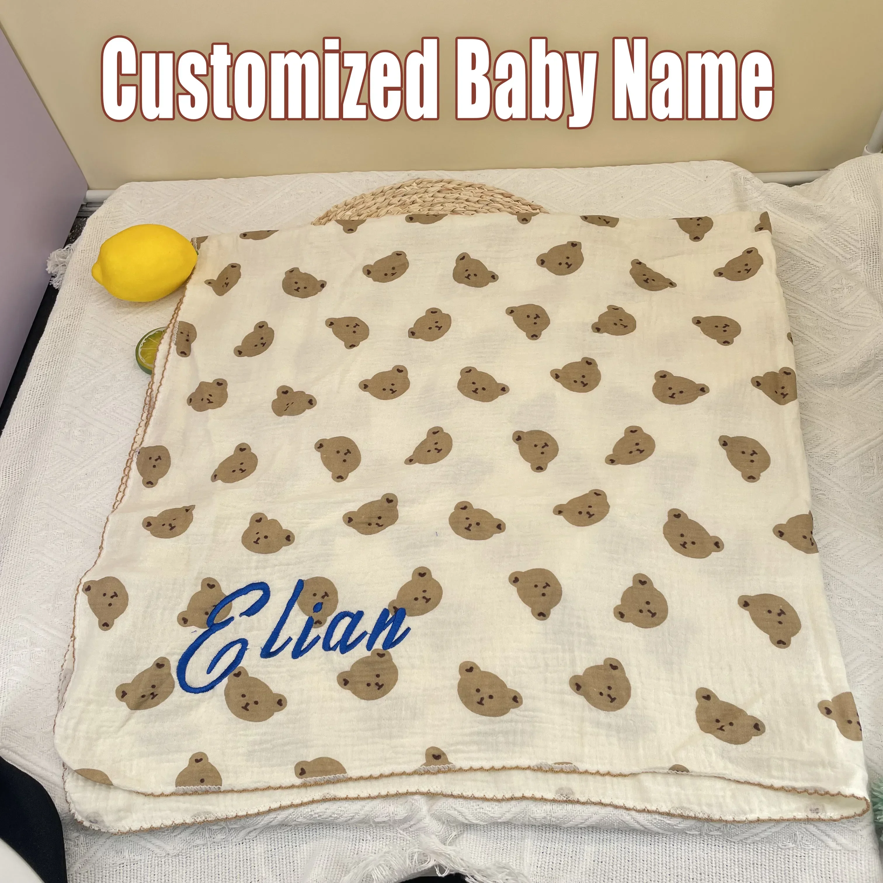 Personalized Newborn Baby Blanket Cotton Gauze Muslin Blanket Soft Swaddling Baby Crib Quilt Custom Baby Name kids Gifts Items