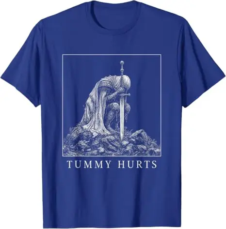 Tummy Hurts Mittelalterlicher Ritter Lustiges Fantasy-Humor-T-Shirt Y2k Castle Comedy Joke Graphic Apparel Neuheitsgeschenk Lässige Herrenbekleidung – Detail 3