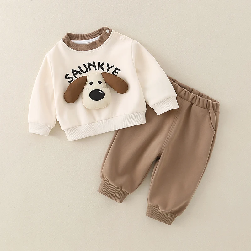 Children's Faionable Cartoon Outfit Set Autumn Clothes 2025 New Sle Baby Boys Girls Hoodie Pants Two-Piece Set Trendy