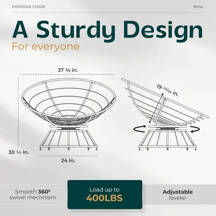 40 "ergonomischer Papasan-Korbs tuhl aus Korb geflecht mit weichem Stoff kissen mit dicker Dichte, Stahlrahmen mit hoher Kapazität, 360-Grad-Drehgelenk