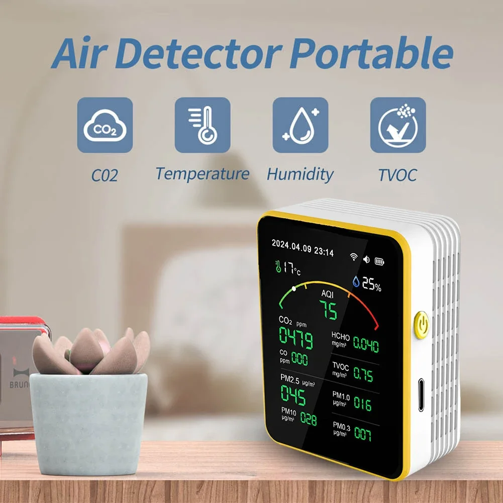 15 w 1/12 w 1/10 w 1 Monitor jakości powietrza Miernik dwutlenku węgla PM2,5 CO CO2 TVOC Formaldehyd Detektor temperatury i wilgotności