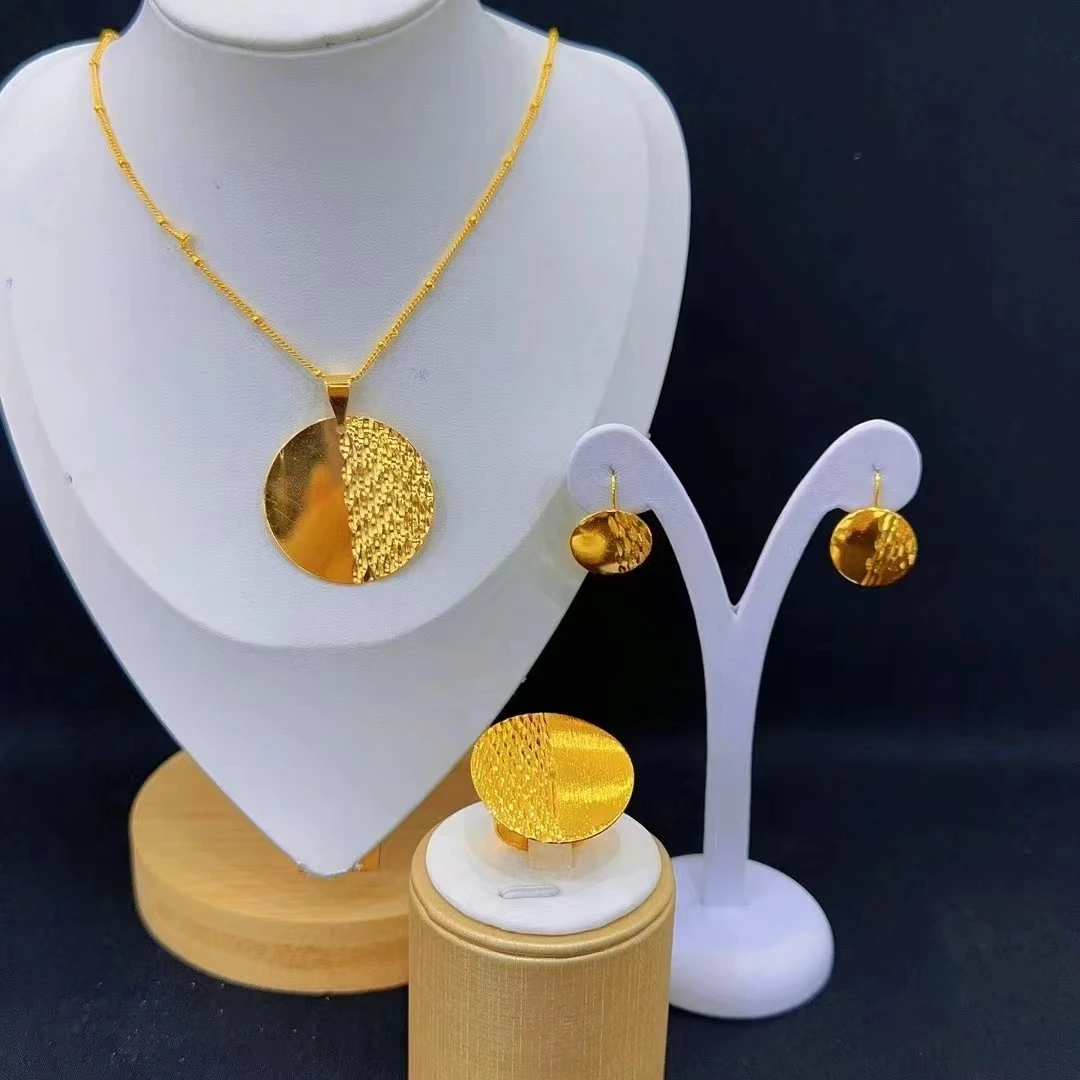 

Nigerian Bride 24K Gold Plated Necklace Earring Ring Jewelry Set for Women YY20235