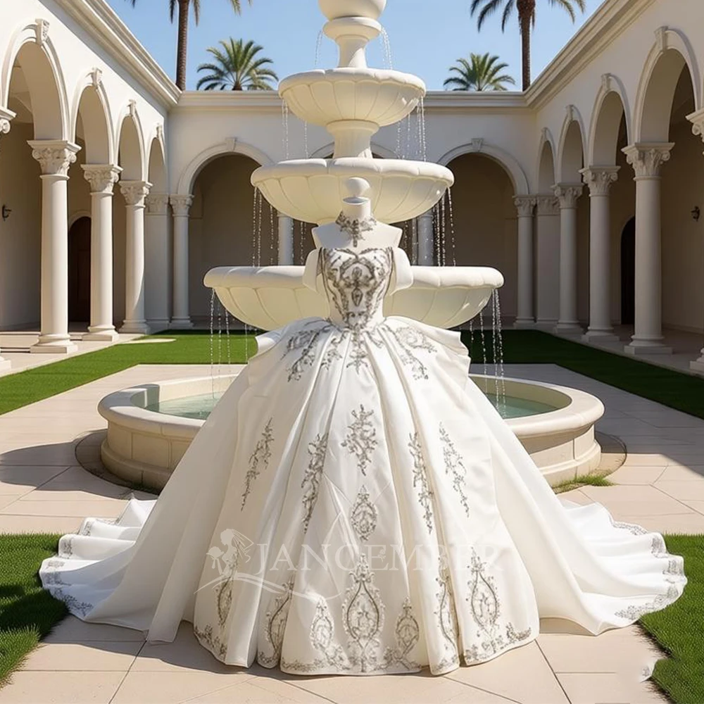 

Eleghant Princess Ball Gown For Women Wedding Dresses Scoop Neck Lace Bridal Court Train Ball Gown vestidos de novias Customized