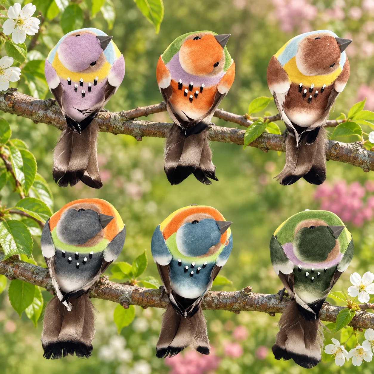 6PCS Artificial Bird Ornaments Decorative Bird Figurines for Home Garden Tree Holiday Display Multicolor