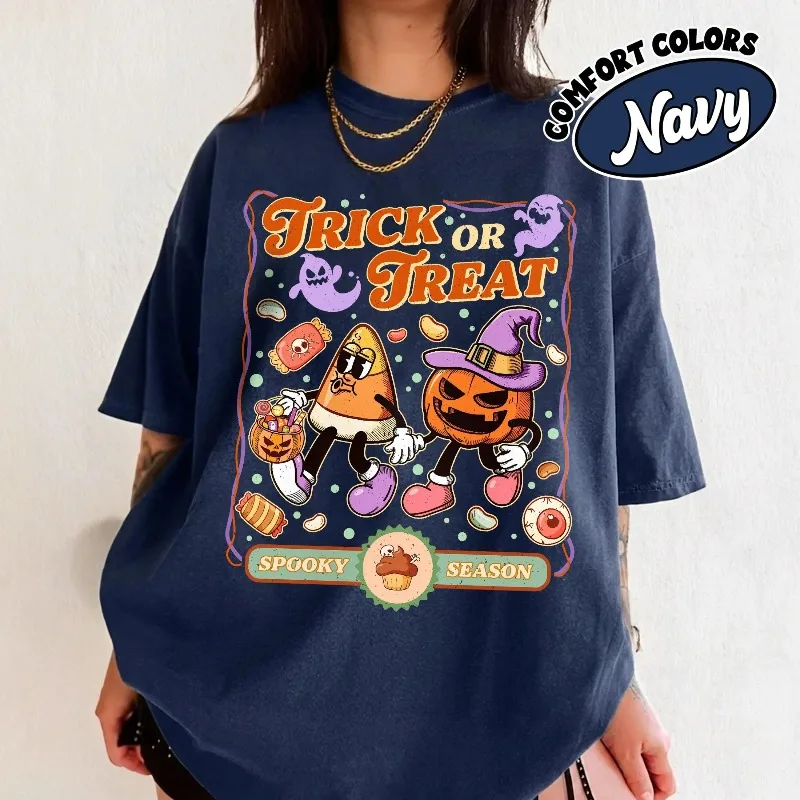 Autumn New Base Shirt Unisex T-shirt Cute Candy Corn Pumpkin Halloween Tee, Retro Spooky Season Graphic Tshirt, Fall Gift