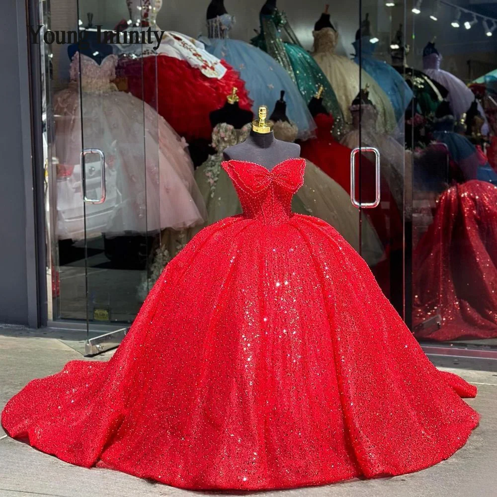 Sparkling Red Vestidos De 15 Quinceañera Ball Gown Prom Dresses 2024 Sweet 16 Dress Birthday Party Gown Bow Princess Gown