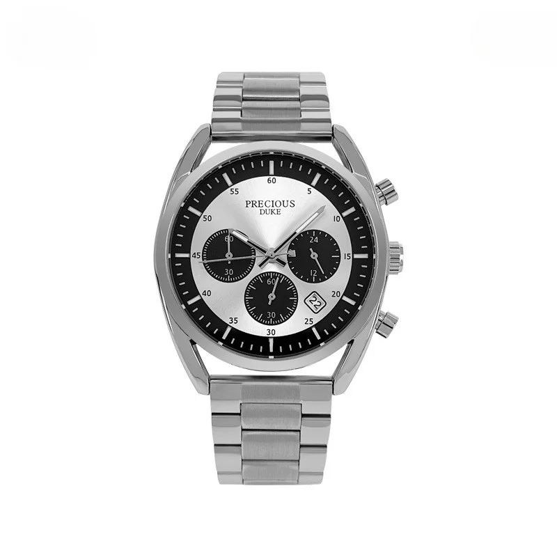 Quartz Watch for Man Panda Look with 42mm Diameter and 11mm Thickness Luminous in the Dark Waterproof 30M
