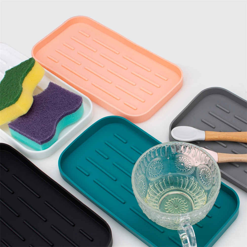 Silicone Drain Tray For Tableware Water Cup Fruit Vegetable Kitchen Sink Organizer Storage Tray Sponge Holder Soap Dispenser