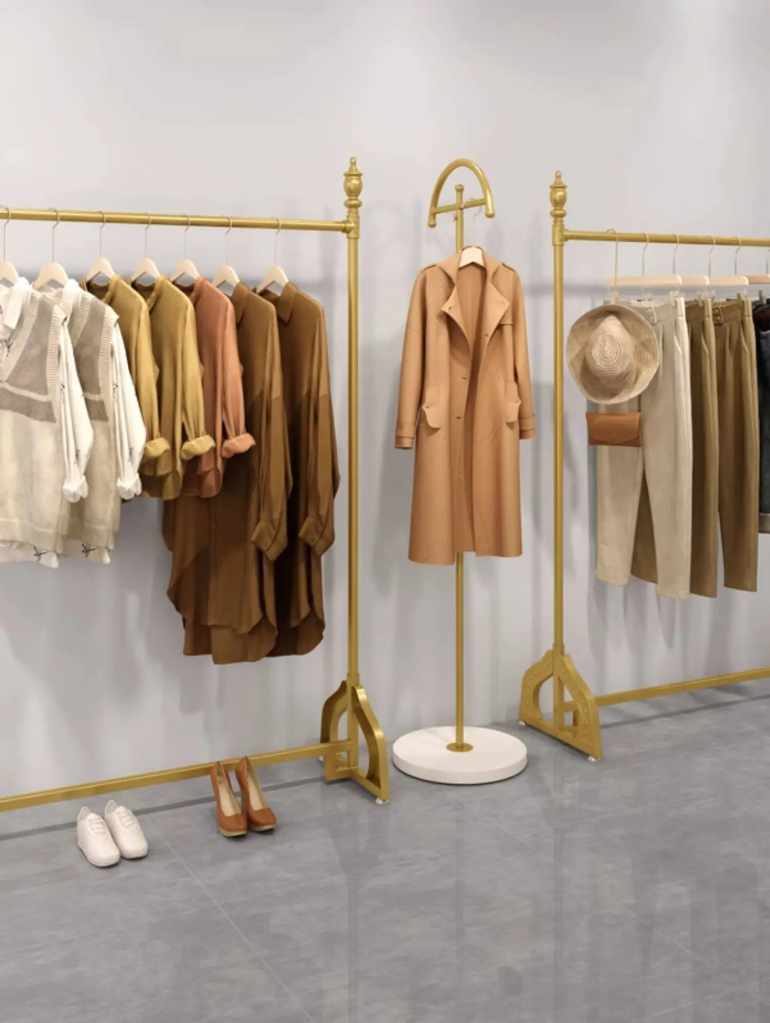 Factory Direct 2026 Women's clothing shelf Clothing store display rack Floor-to-ceiling multi-layer shoe and bag display rack Ad