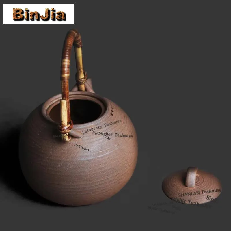 580ml Coarse Pottery Perfect Lifting Handle Boiling Water Kettle Boutique Large Capacity Tea Soaking Pot Flower Tea Kettle Cafes